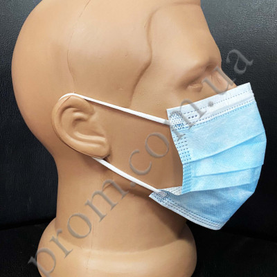 Одноразова Маска, тришарова на резинках для обличчя