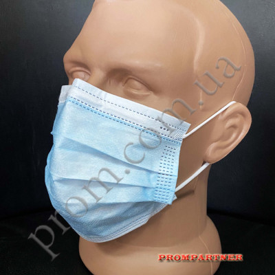 Одноразова Маска, тришарова на резинках для обличчя