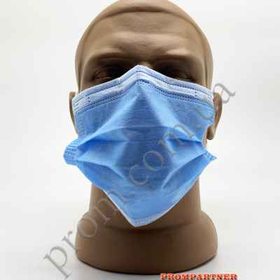 Одноразова Маска, тришарова на резинках для обличчя