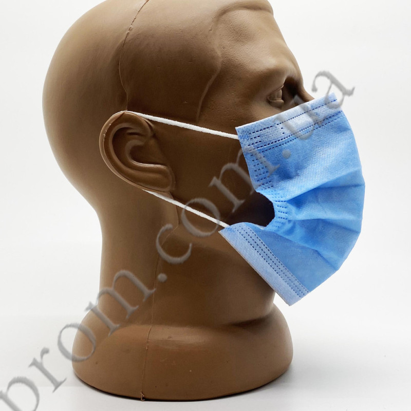 Одноразова Маска, тришарова на резинках для обличчя