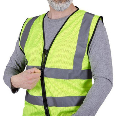 Жилет сигнальний світловідбивний дорожник на застібці, колір зелений, лимонний REIS ( розмір 2XL)