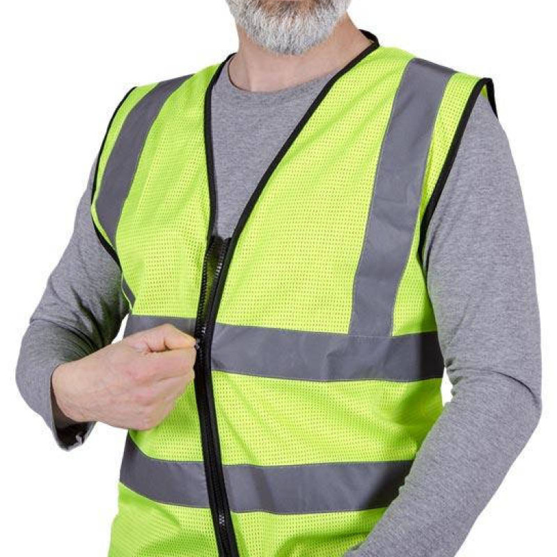 Жилет сигнальний світловідбивний дорожник на застібці, колір зелений, лимонний REIS ( розмір 2XL)