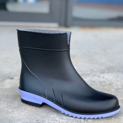 САПОГИ ЖЕНСКИЕ РЕЗИНОВЫЕ ПОЛУСАПОГИ - ЧОРНО/ БІРЮЗА /ЧОРНІ, чоботи жіночі чорні L-767-2-BF