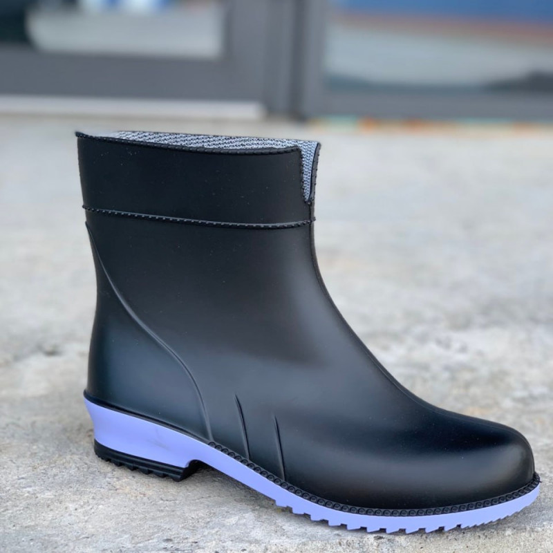 САПОГИ ЖЕНСКИЕ РЕЗИНОВЫЕ ПОЛУСАПОГИ - ЧОРНО/ БІРЮЗА /ЧОРНІ, чоботи жіночі чорні L-767-2-BF