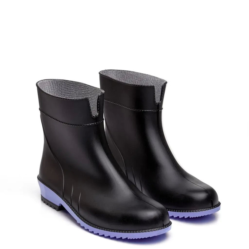 САПОГИ ЖЕНСКИЕ РЕЗИНОВЫЕ ПОЛУСАПОГИ - ЧОРНО/ БІРЮЗА /ЧОРНІ, чоботи жіночі чорні L-767-2-BF
