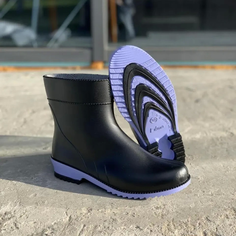 САПОГИ ЖЕНСКИЕ РЕЗИНОВЫЕ ПОЛУСАПОГИ - ЧОРНО/ БІРЮЗА /ЧОРНІ, чоботи жіночі чорні L-767-2-BF