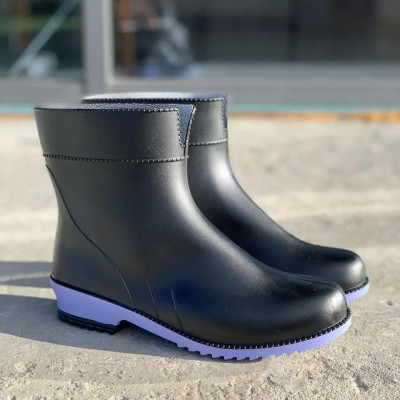 САПОГИ ЖЕНСКИЕ РЕЗИНОВЫЕ ПОЛУСАПОГИ - ЧОРНО/ БІРЮЗА /ЧОРНІ, чоботи жіночі чорні L-767-2-BF