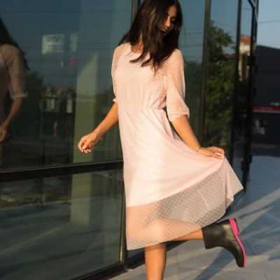 САПОГИ ЖЕНСКИЕ РЕЗИНОВЫЕ ПОЛУСАПОГИ - ЧОРНО/ БІРЮЗА /ЧОРНІ, чоботи жіночі чорні L-767-2-BF