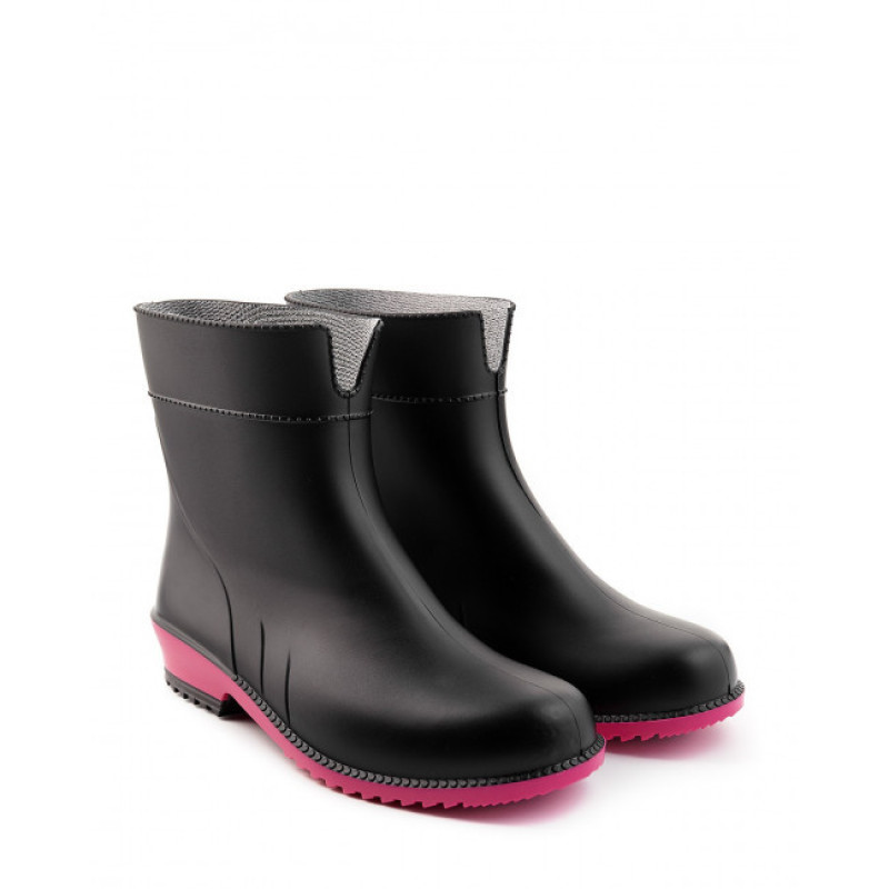 САПОГИ ЖЕНСКИЕ РЕЗИНОВЫЕ ПОЛУСАПОГИ - ЧОРНО/РОЖЕВО/ЧОРНІ, чоботи жіночі чорні L-767-2-BF