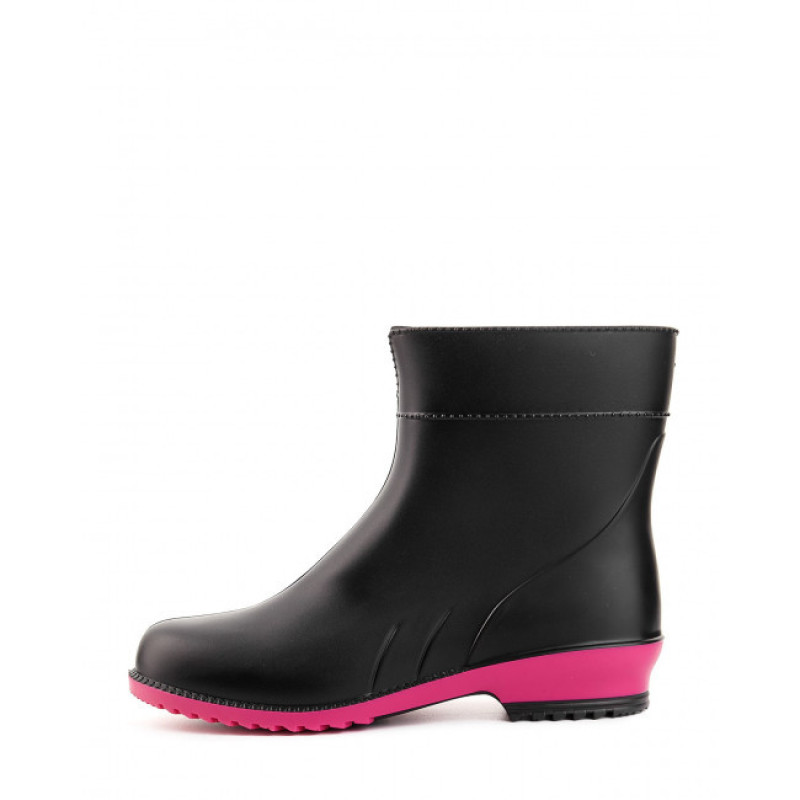 САПОГИ ЖЕНСКИЕ РЕЗИНОВЫЕ ПОЛУСАПОГИ - ЧОРНО/РОЖЕВО/ЧОРНІ, чоботи жіночі чорні L-767-2-BF