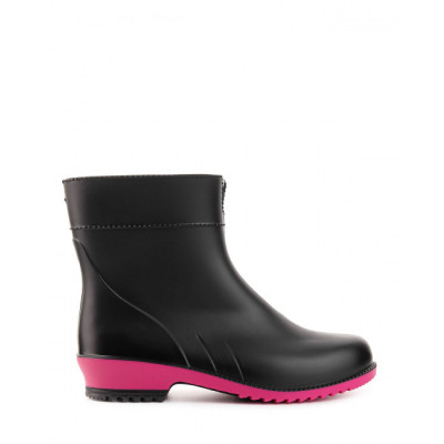 САПОГИ ЖЕНСКИЕ РЕЗИНОВЫЕ ПОЛУСАПОГИ - ЧОРНО/РОЖЕВО/ЧОРНІ, чоботи жіночі чорні L-767-2-BF