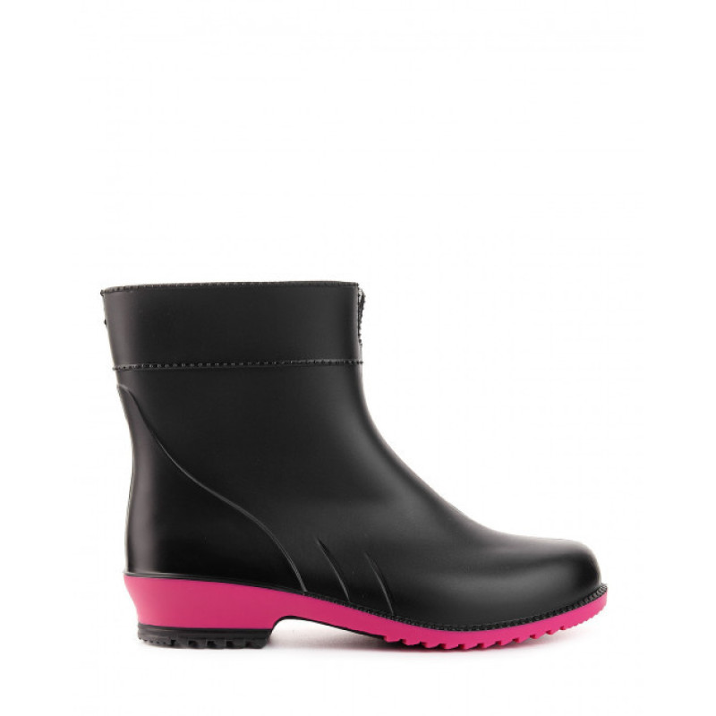 САПОГИ ЖЕНСКИЕ РЕЗИНОВЫЕ ПОЛУСАПОГИ - ЧОРНО/РОЖЕВО/ЧОРНІ, чоботи жіночі чорні L-767-2-BF