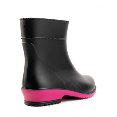 САПОГИ ЖЕНСКИЕ РЕЗИНОВЫЕ ПОЛУСАПОГИ - ЧОРНО/РОЖЕВО/ЧОРНІ, чоботи жіночі чорні L-767-2-BF
