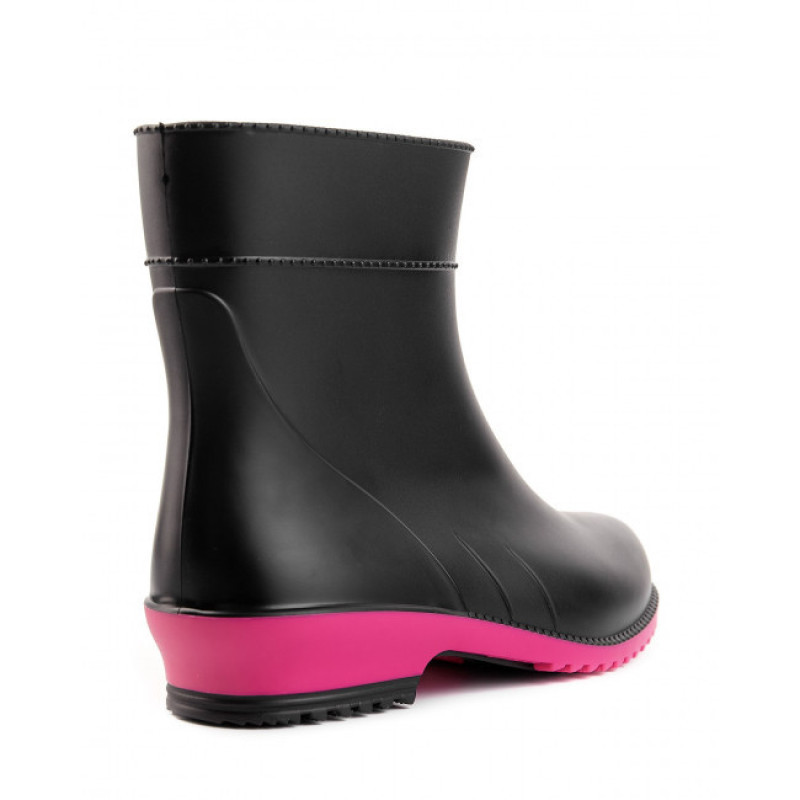 САПОГИ ЖЕНСКИЕ РЕЗИНОВЫЕ ПОЛУСАПОГИ - ЧОРНО/РОЖЕВО/ЧОРНІ, чоботи жіночі чорні L-767-2-BF