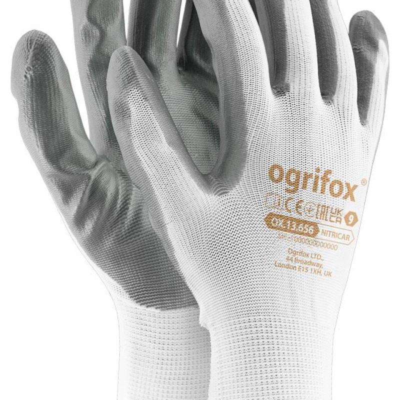 Рукавички робочі Ogrifox OX-NITRICAR з покриттям нітрилу, REIS (розмір 7)