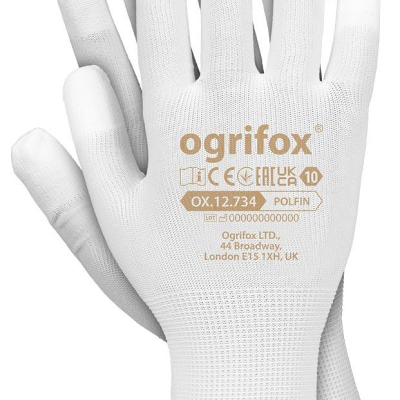 Рукавички робочі Ogrifox з покриттям поліретану, OX-POLFIN W REIS (розмір 8)