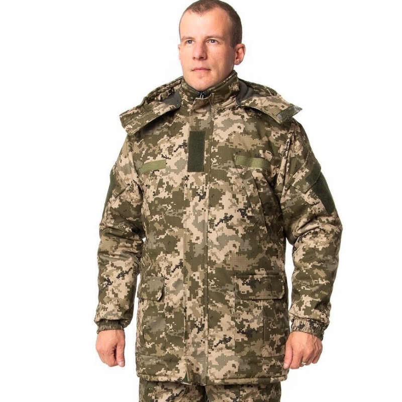 Куртка зимова піксель із капюшоном, бушлат піксель, Утеплена куртка камуфльована