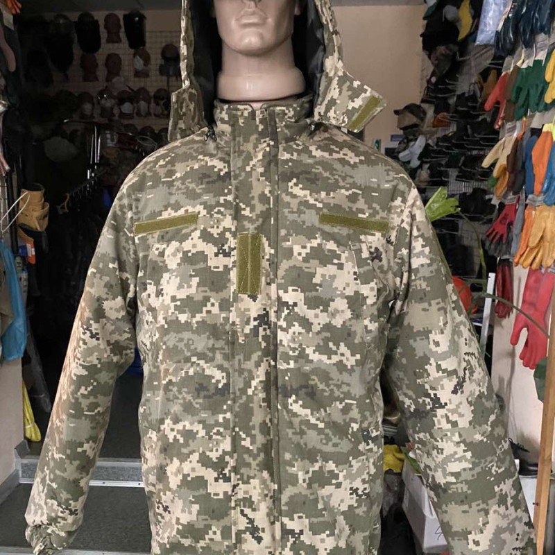 Куртка зимова піксель із капюшоном, бушлат піксель, Утеплена куртка камуфльована