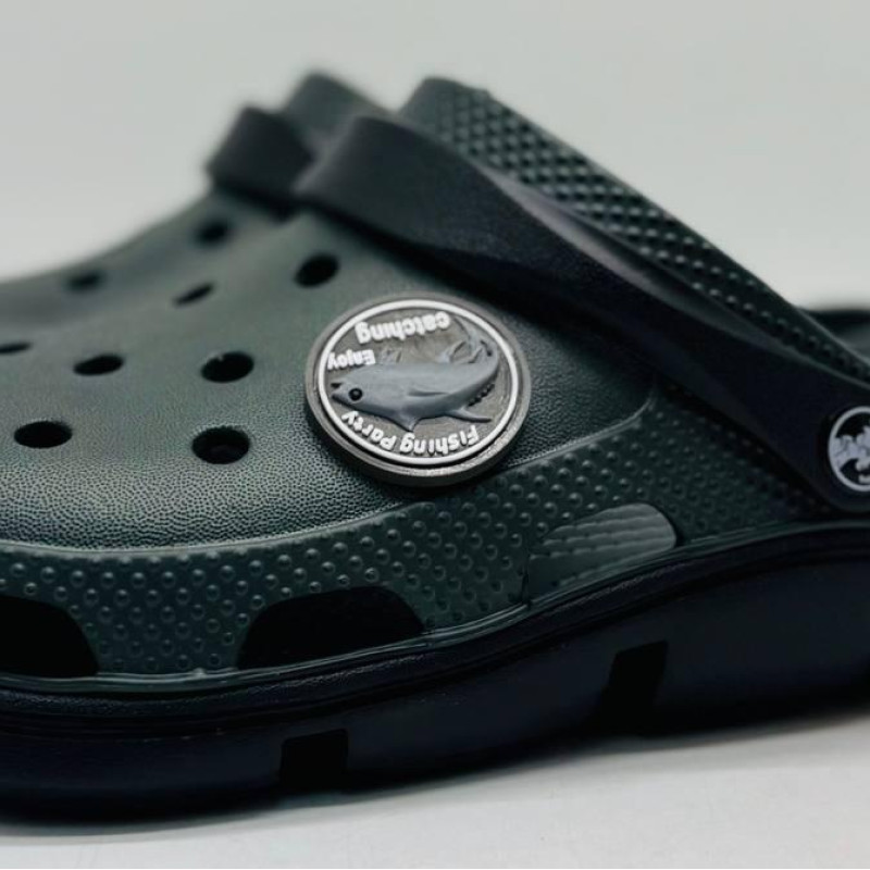 Кроксы сланцы Jose Amorales колір хакі/чорні , шлёпанцы мужские, крокси чоловічі