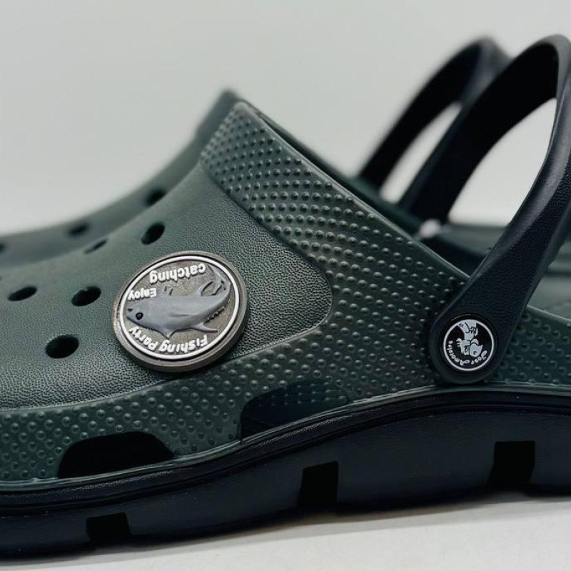 Кроксы сланцы Jose Amorales колір хакі/чорні , шлёпанцы мужские, крокси чоловічі