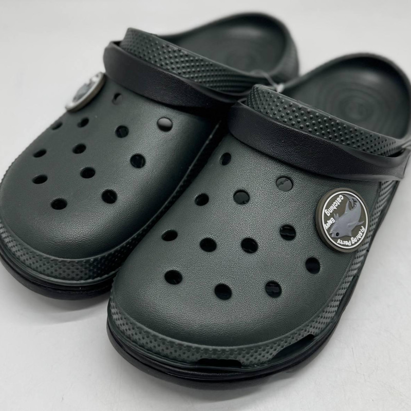 Кроксы сланцы Jose Amorales колір хакі/чорні , шлёпанцы мужские, крокси чоловічі