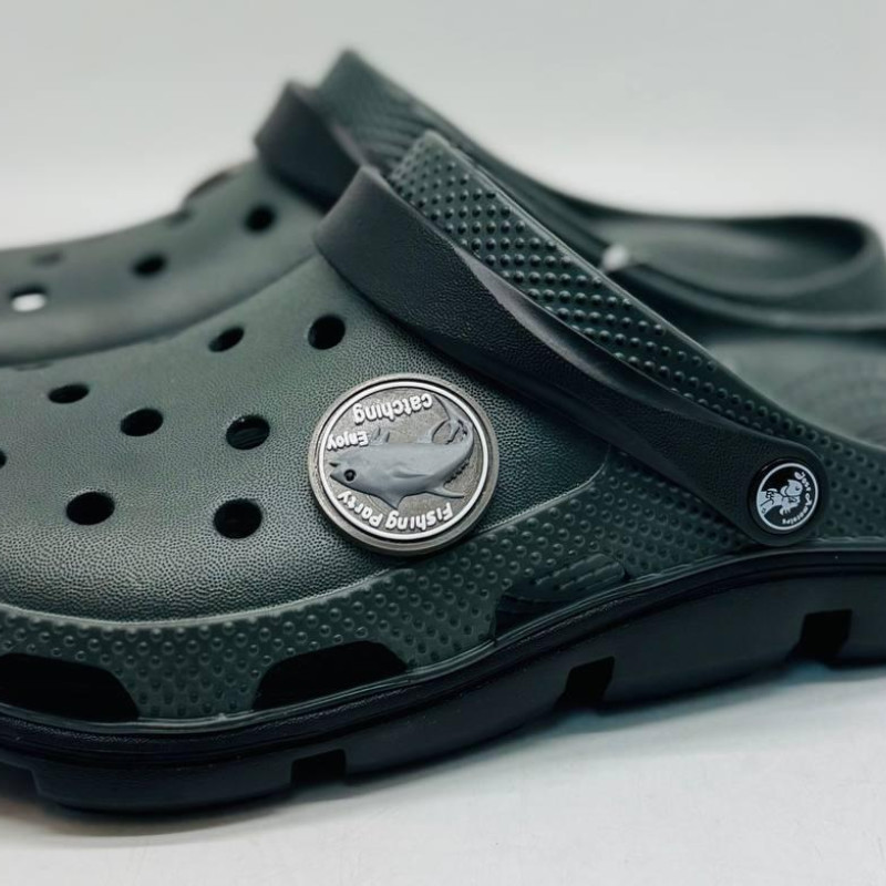 Кроксы сланцы Jose Amorales колір хакі/чорні , шлёпанцы мужские, крокси чоловічі