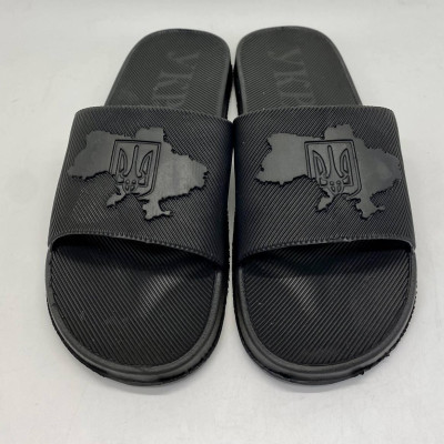 Шльопанці сланці, шлёпанцы мужские, сланцы мужские, шльопанці патріотичні чорні с гербом