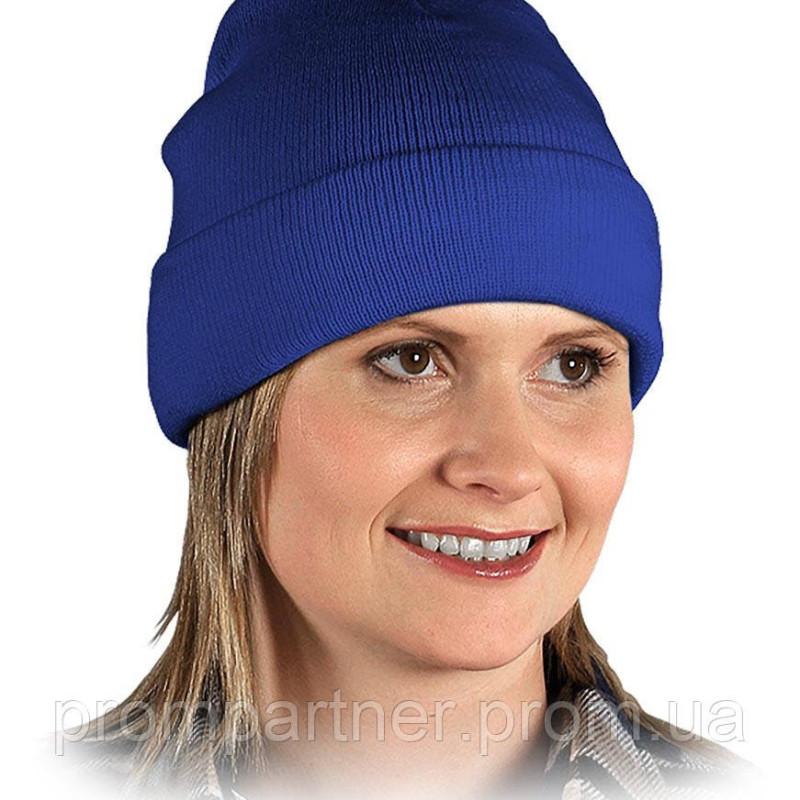 Шапка зимова з підворотом, волошковий колір (синій)