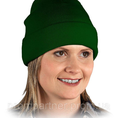 Шапка зимова з підворотом, колір темно зелений, шапка зелена