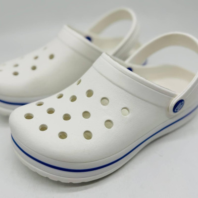 Крокси жіночі білі з синей полосою PROGRESS , кроксы белые женские