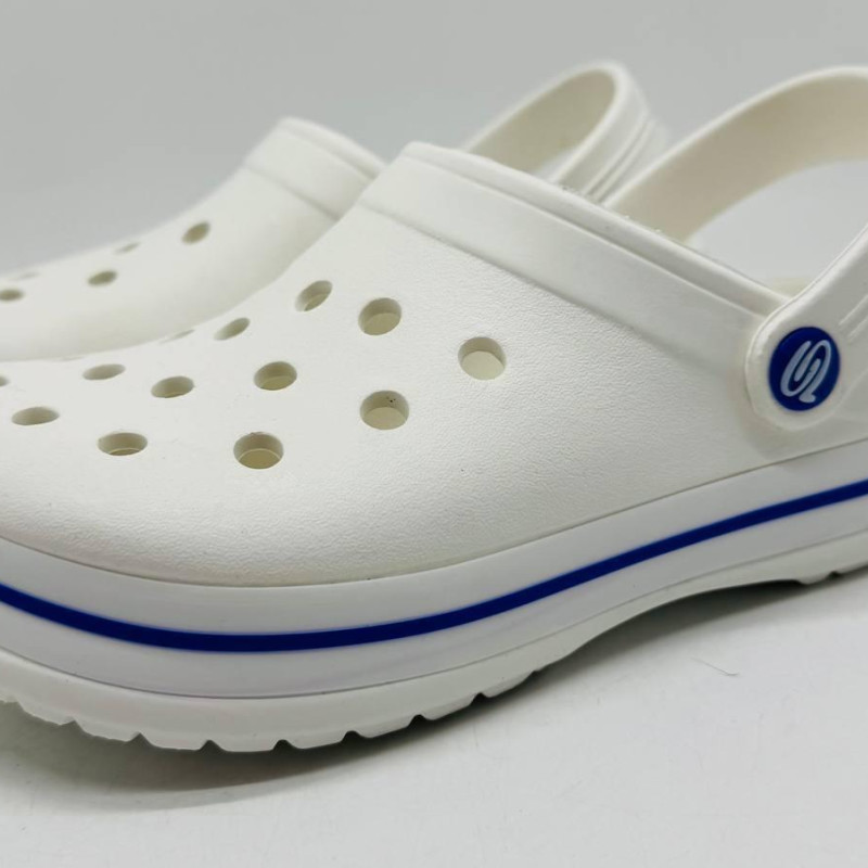 Крокси жіночі білі з синей полосою PROGRESS , кроксы белые женские