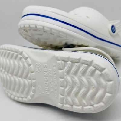 Крокси жіночі білі з синей полосою PROGRESS , кроксы белые женские