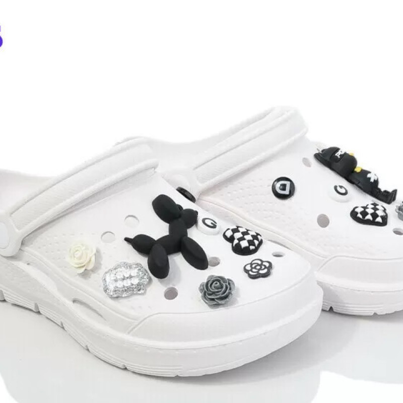 Крокси жіночі DAGO, колір білий з джибіцами, крокси пінка ЕВА крокси жіночі білі