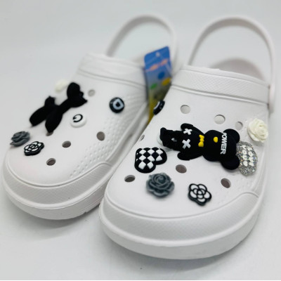 Крокси жіночі DAGO, колір білий з джибіцами, крокси пінка ЕВА крокси жіночі білі