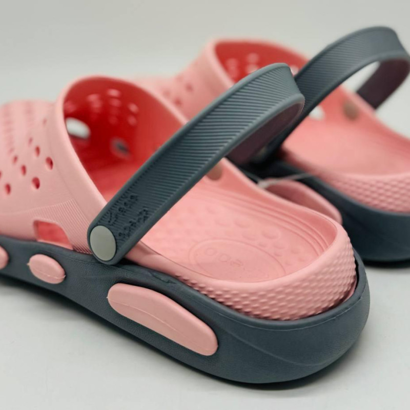 Кроксы жіночі рожеві сланцы KREDO пінк-чорні, сабо жіночі, кроксы женские розовые