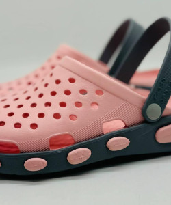 Кроксы жіночі рожеві сланцы KREDO пінк-чорні, сабо жіночі, кроксы женские розовые