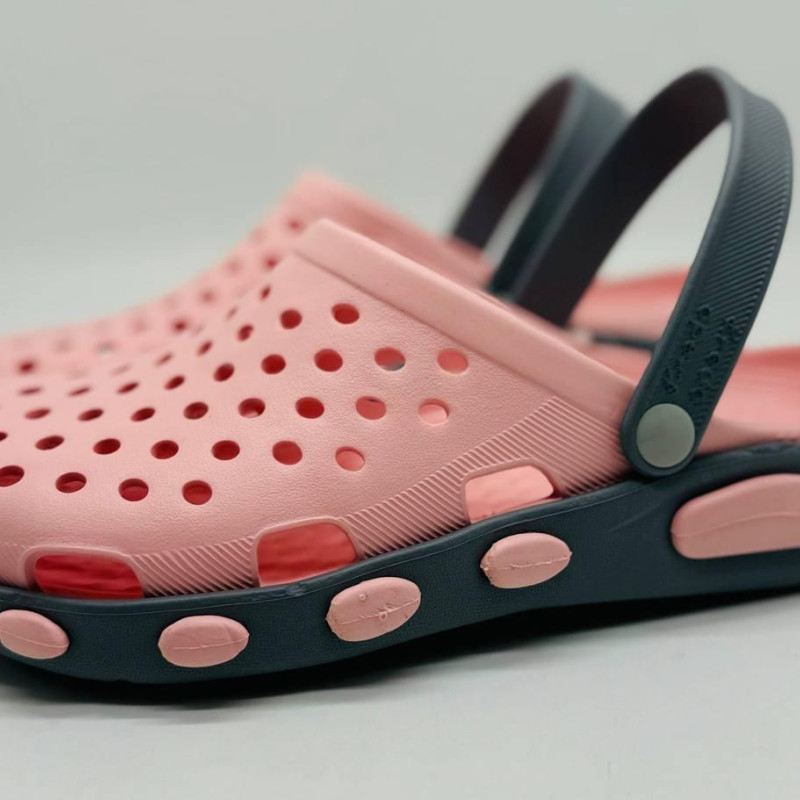 Кроксы жіночі рожеві сланцы KREDO пінк-чорні, сабо жіночі, кроксы женские розовые