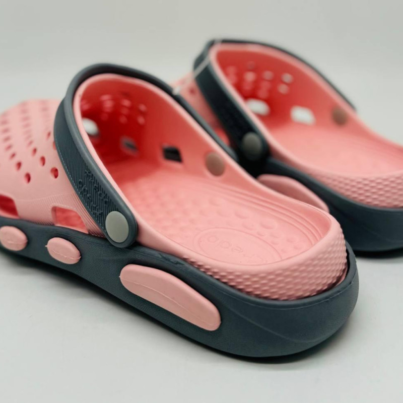 Кроксы жіночі рожеві сланцы KREDO пінк-чорні, сабо жіночі, кроксы женские розовые
