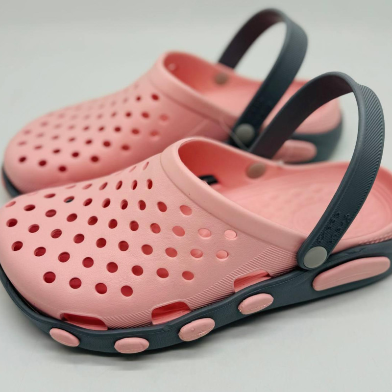 Кроксы жіночі рожеві сланцы KREDO пінк-чорні, сабо жіночі, кроксы женские розовые