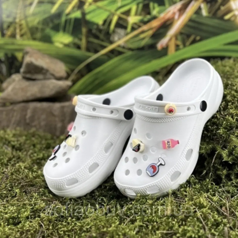 Крокси жіночі білі Luck Line + Джібітси 3 шт , кроксы белые женские