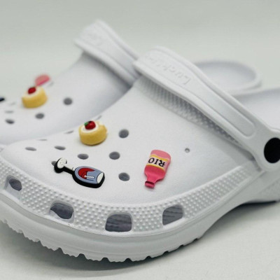 Крокси жіночі білі Luck Line + Джібітси 3 шт , кроксы белые женские