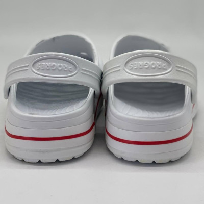 Крокси жіночі білі з червоной полосою PROGRESS , кроксы белые женские