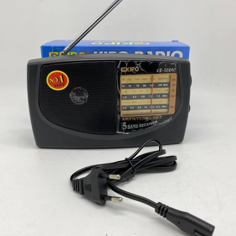 Радіоприймач KIPO-KB 308AC (FM/AM/SW/TV), Телескопічна антена, відкидна ручка, радіоприймач