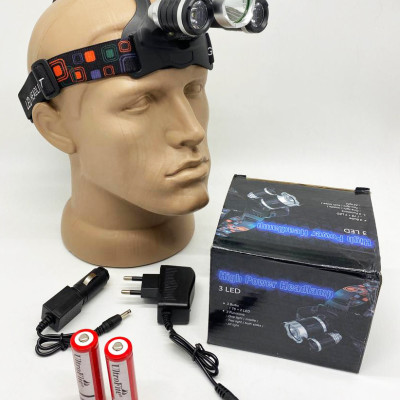 Ліхтар налобний акумуляторний на двох акумуляторах 18650, Ліхтар на акумуляторі, потужний налобний ліхтар