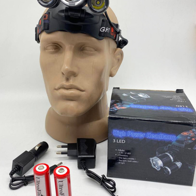 Ліхтар налобний акумуляторний на двох акумуляторах 18650, Ліхтар на акумуляторі, потужний налобний ліхтар