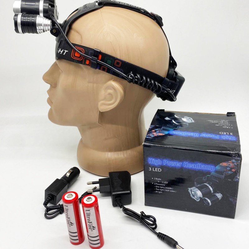 Ліхтар налобний акумуляторний на двох акумуляторах 18650, Ліхтар на акумуляторі, потужний налобний ліхтар